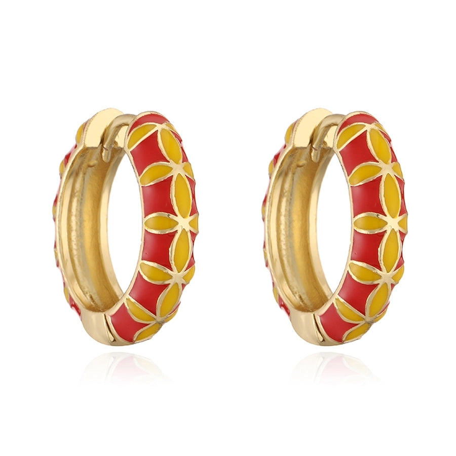 1 Pair Vacation Sweet Simple Style Flower Enamel Copper 18K Gold Plated Earrings