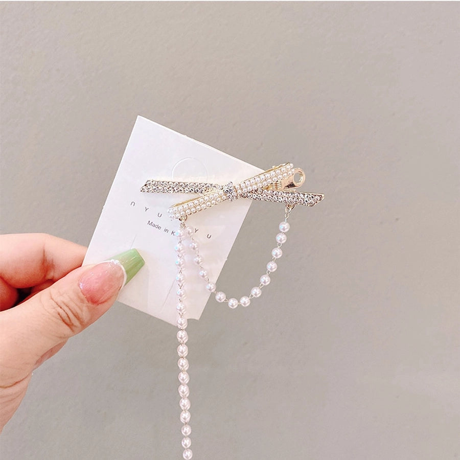 simple style color block imitation pearl alloy inlay rhinestones hair clip