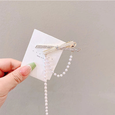 simple style color block imitation pearl alloy inlay rhinestones hair clip