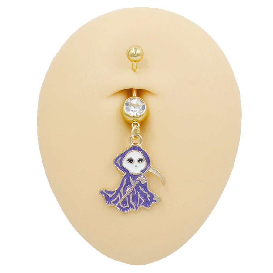 1 Piece Belly Rings Rock Punk Pumpkin Bat Skull 316 Stainless Steel  Alloy Epoxy Inlay Rhinestones Zircon Gold Plated
