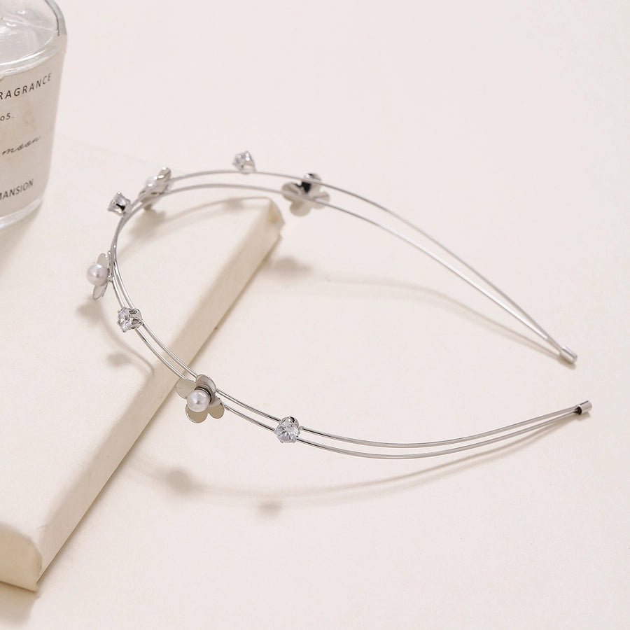 simple style flower alloy inlay pearl hair band