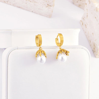 Jewelry Elegant Retro Geometric Titanium Steel Pearl Plating Inlay Earrings Necklace