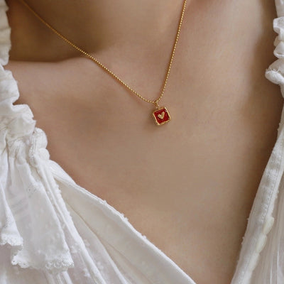 Jewelry IG Style Square Heart Shape 304 Stainless Steel 18K Gold Plated Enamel Pendant Necklace