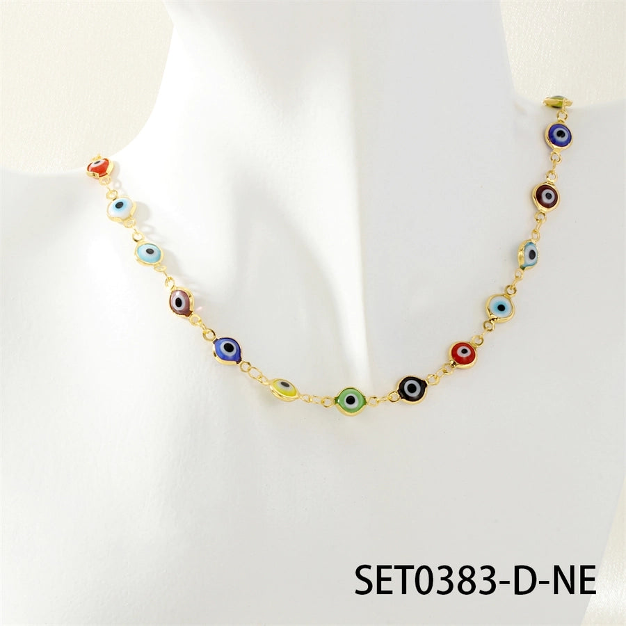 Jewelry IG Style Facial Features Eye  Face Copper Zircon Enamel Inlay Bracelets Necklace