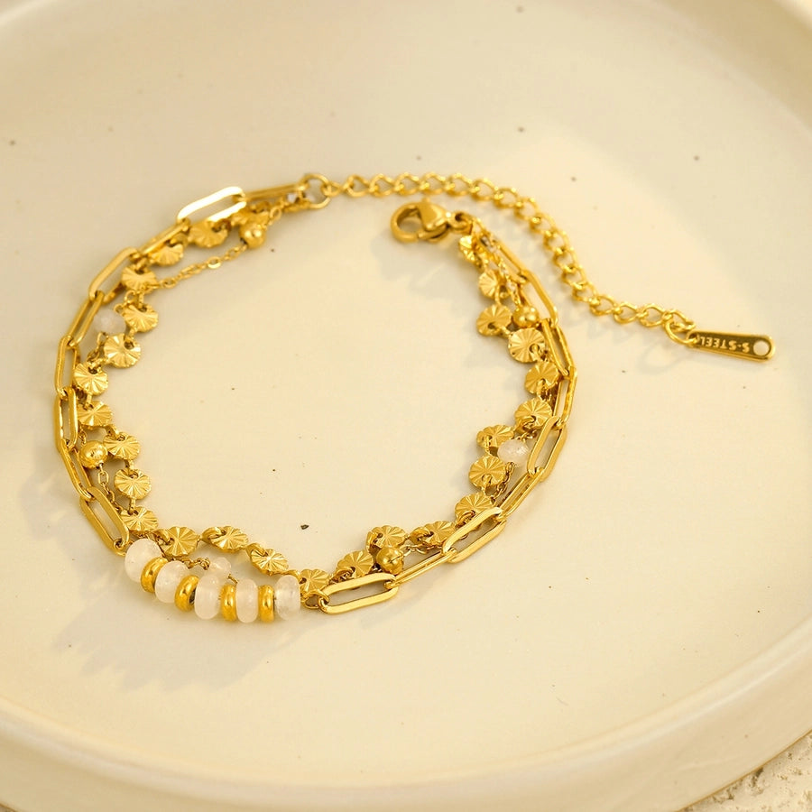 Simple Style Solid Color 304 Stainless Steel natural stone 18K Gold Plated cable chain Bracelets In Bulk