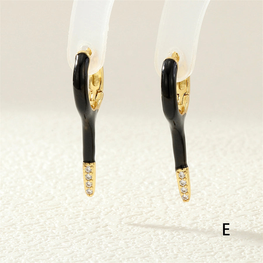 1 Pair IG Style Simple Style Commute Solid Color Enamel Inlay Copper Zircon 18K Gold Plated Earrings