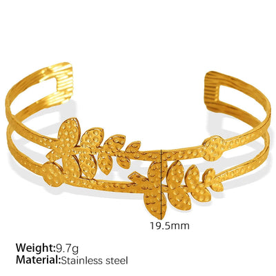 Simple Style Leaves Solid Color Flower Titanium Steel 18K Gold Plated Bangle In Bulk