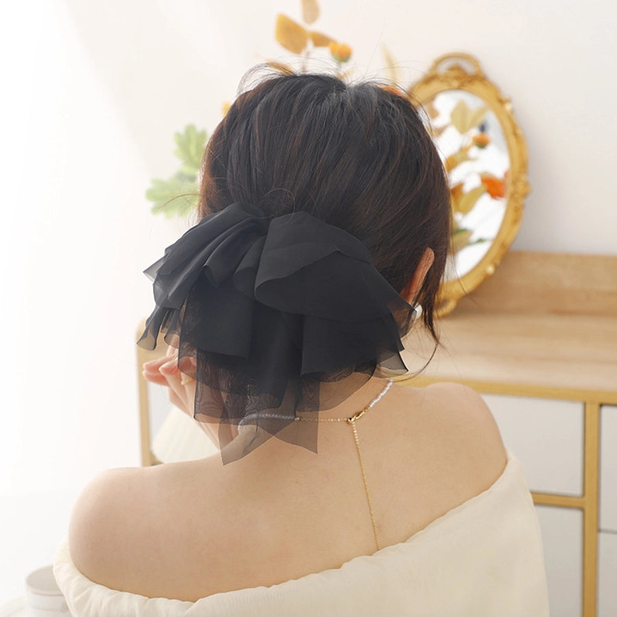simple style bow knot polyester patchwork hair clip