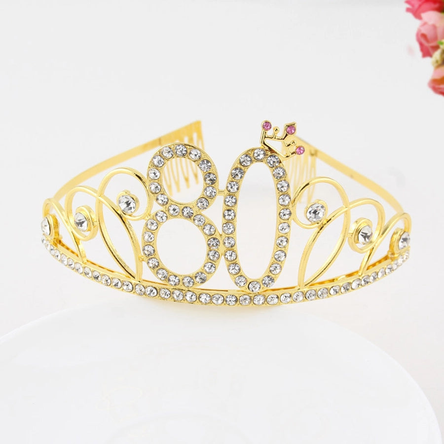 New Birthday Crown  60 Digital Birthday Headband Bridal Banquet Rhinestone Hair Accessories Alloy Headband Women