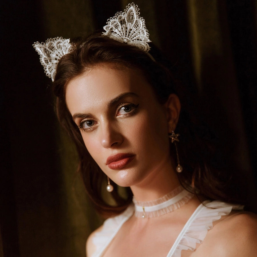 retro cat ears lace handmade hair band 1 piece