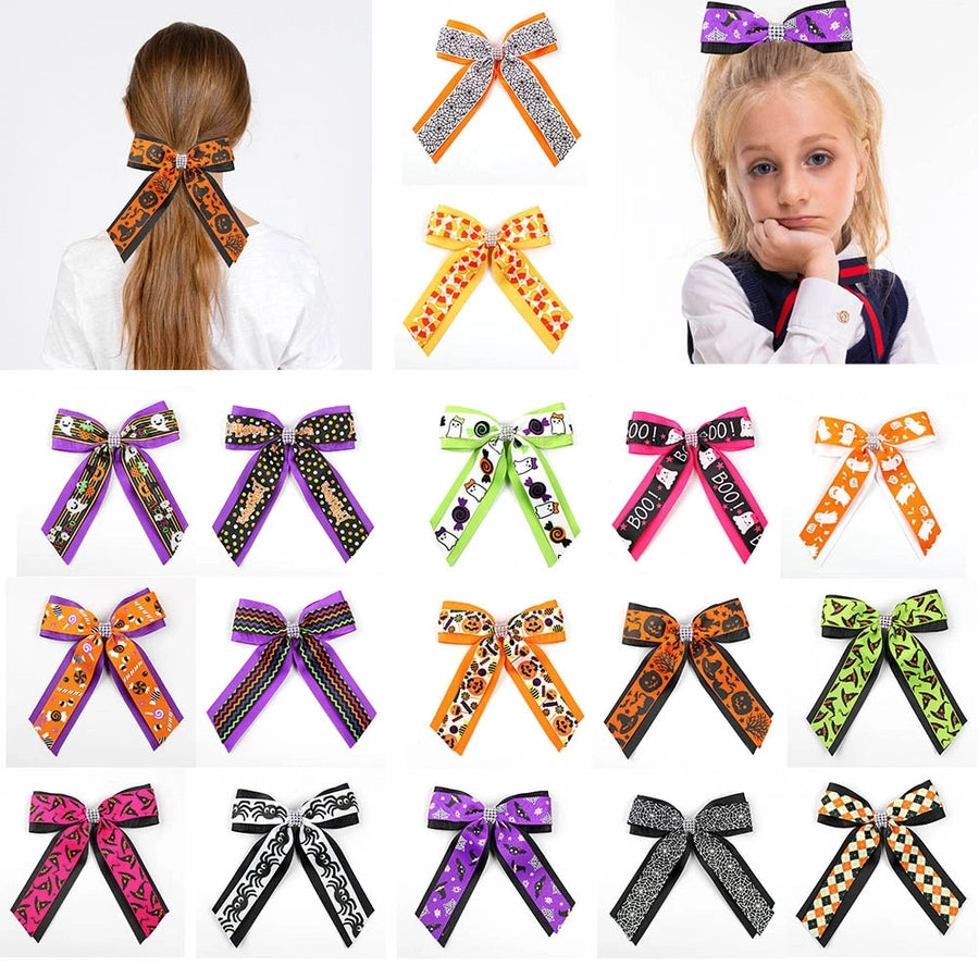 Girl'S Casual Pumpkin Bow Knot Ghost Cloth Inlay Rhinestones Hair Clip