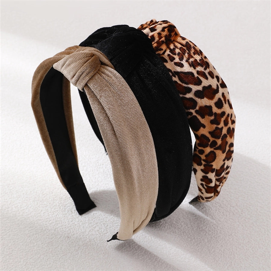 women's retro simple style solid color knot leopard cloth printing hair band
