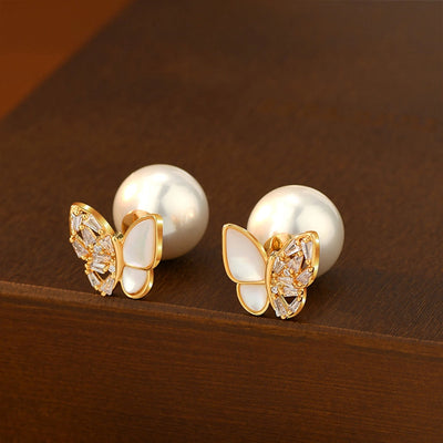 1 Pair Sweet Simple Style Butterfly Inlay Copper Shell Zircon 18K Gold Plated Ear Studs