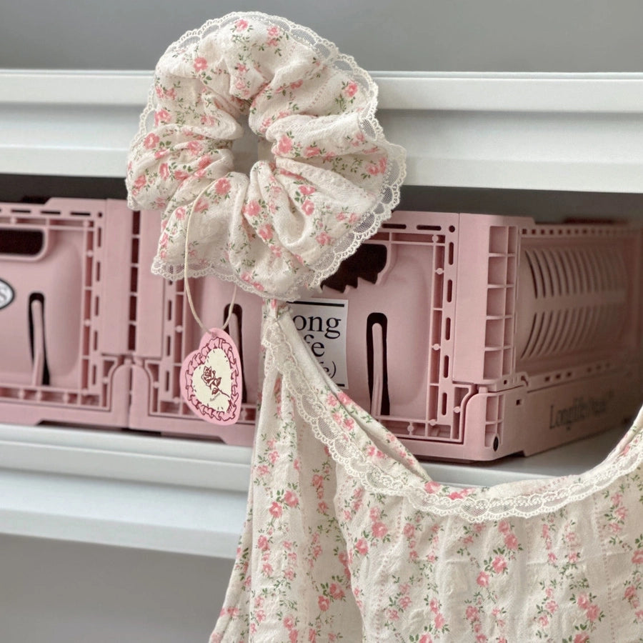 Small sweet summer garden Korean  floral lace hair band French super fairy Western style large intestine ring hair accessories