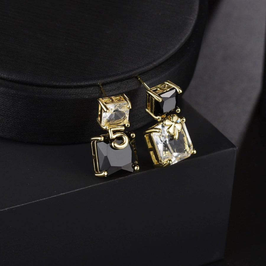 light luxury earrings letters cold style asymmetric square crystal earrings elegant  earrings for women high sense