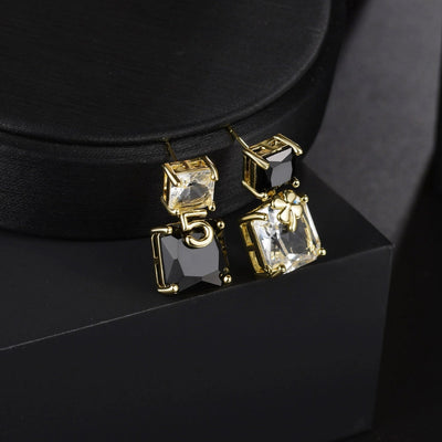 light luxury earrings letters cold style asymmetric square crystal earrings elegant  earrings for women high sense
