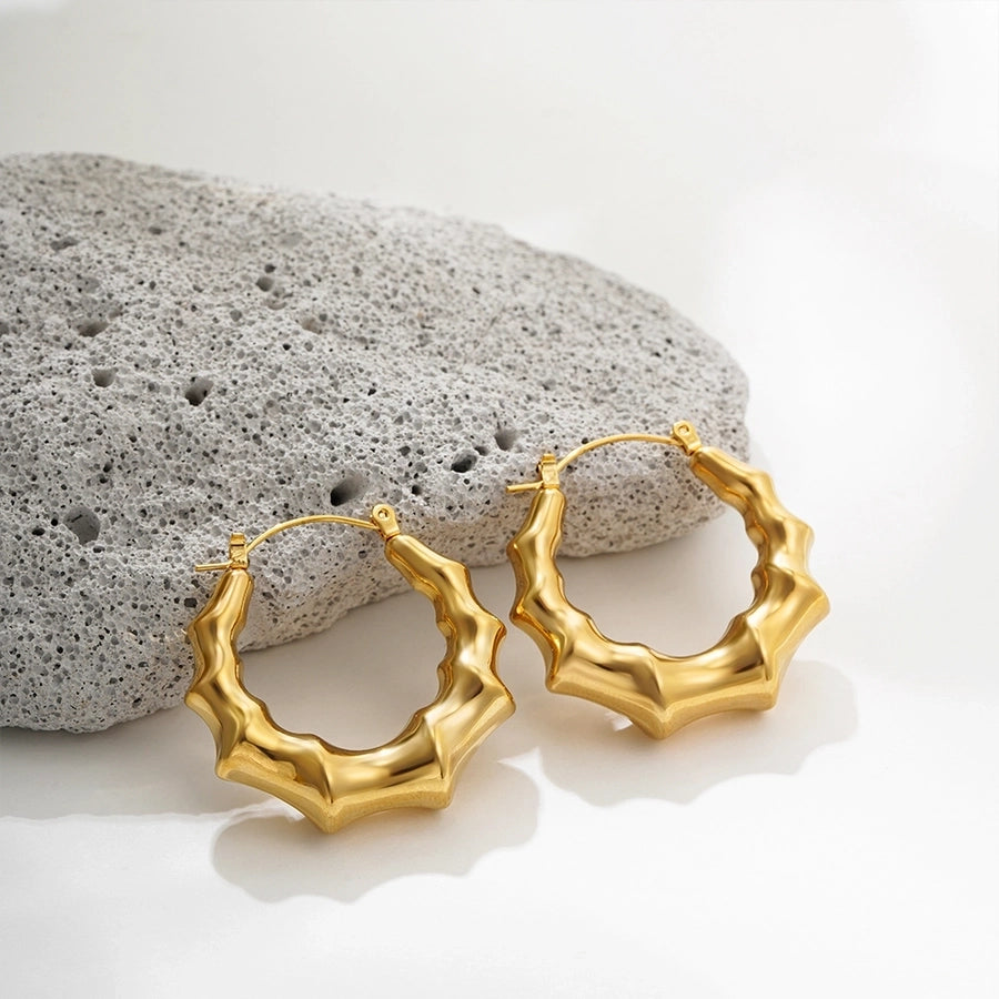 1 Pair Classical Bamboo Joint 304 Stainless Steel Hoop Earrings