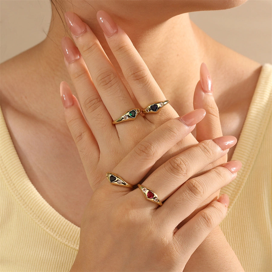 Copper Inlay Heart Shape Zircon Open Rings