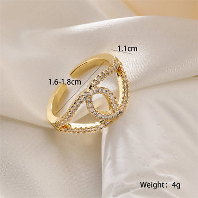 Copper Inlay Heart Shape Zircon Open Rings