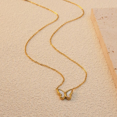 Jewelry Sweet Simple Style Butterfly 304 Stainless Steel Acrylic Shell 18K Gold Plated Plating Butterfly Pendant Necklace