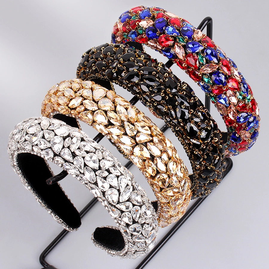 women's retro lady water droplets cloth inlay rhinestones hair band