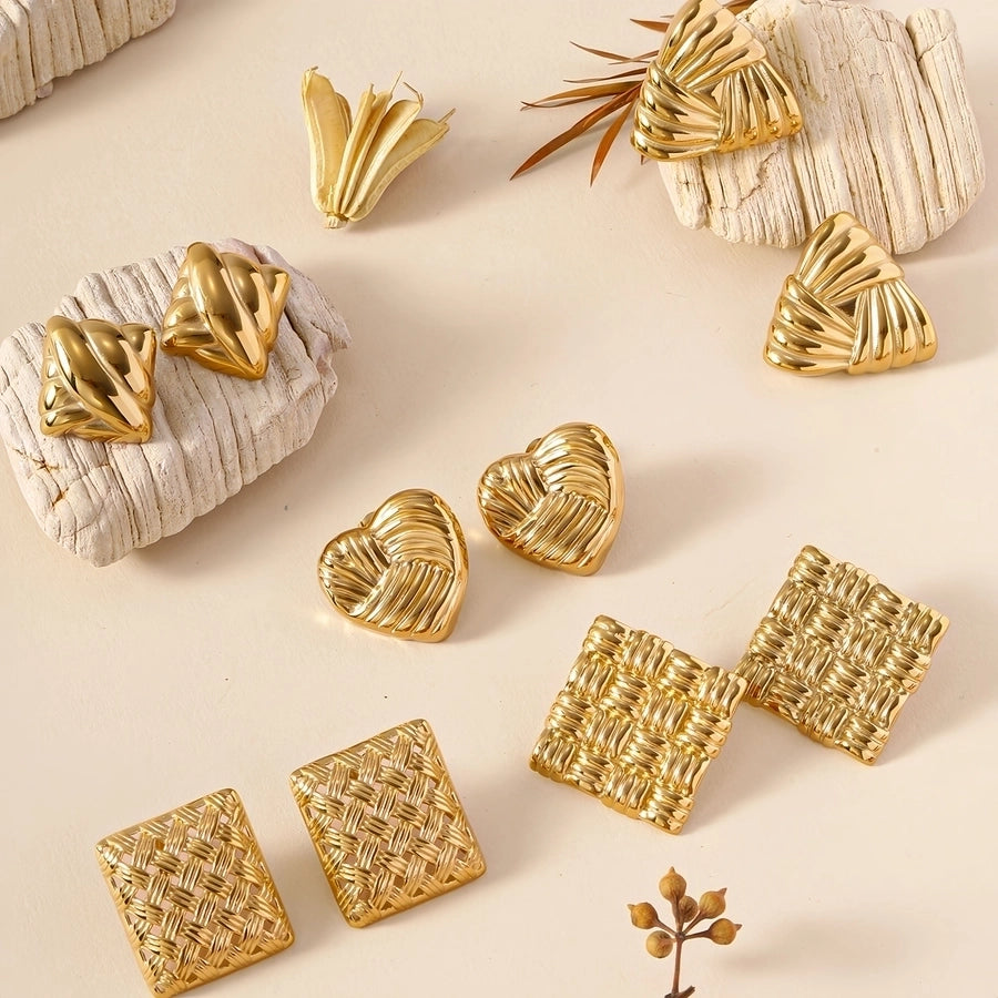 1 Pair Elegant Vintage Style Geometric Heart Shape 304 Stainless Steel 18K Gold Plated Ear Studs
