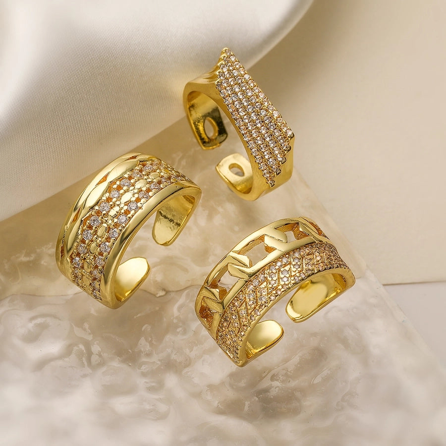Copper 18K Gold Plated Plating Geometric Zircon Open Rings