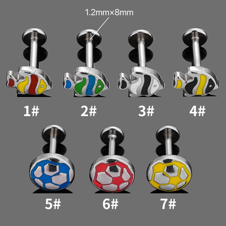 1 Piece Lip Rings Cute Football Fish 316L Stainless Steel  Polishing Epoxy Lip Rings Ear Cartilage Rings & Studs Nose Rings & Studs