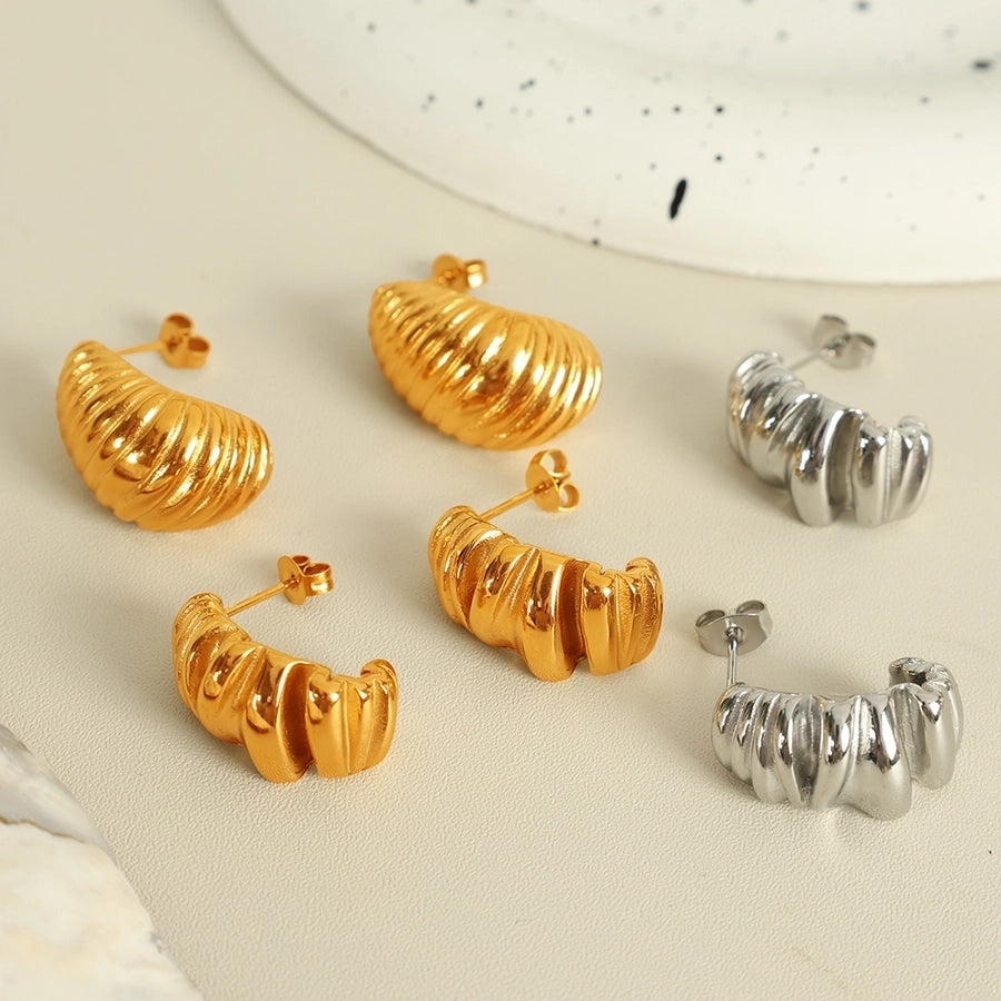 1 Pair IG Style Basic Classic Style Croissant Polishing Plating Pleated 304 Stainless Steel 18K Gold Plated Ear Studs