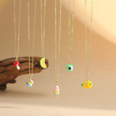 Copper 14K Gold Plated Cartoon Mushroom Pendant Necklace