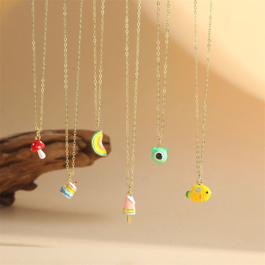 Copper 14K Gold Plated Cartoon Mushroom Pendant Necklace