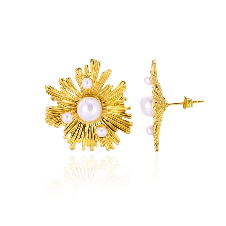 French Style Retro Minority Pearl Ear Stud and Ring Suit Light Luxury High-Grade Autumn Design Flower Rings Ear Studs