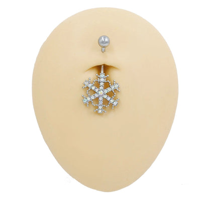 1 Piece Belly Rings Sexy Classic Style Snowflake 316 Stainless Steel  Alloy Plating Rhinestones Glass 18K Gold Plated White Gold Plated
