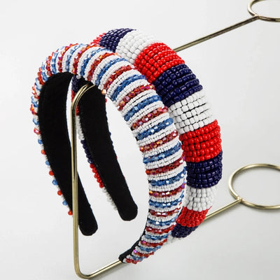 retro color block cloth inlay crystal hair band