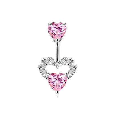 1 Set Belly Rings Simple Style Heart Shape 316 Stainless Steel  Inlay Rhinestones Belly Rings