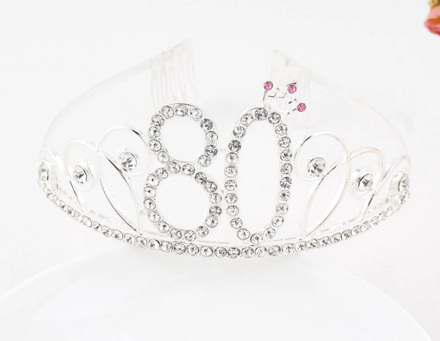 New Birthday Crown  60 Digital Birthday Headband Bridal Banquet Rhinestone Hair Accessories Alloy Headband Women