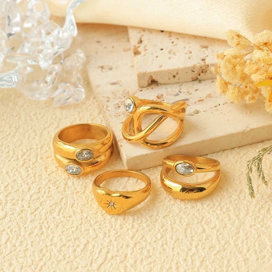 Jewelry Modern Style Simple Style Commute Heart Shape 304 Stainless Steel Zircon 14K Gold Plated Inlay Rings