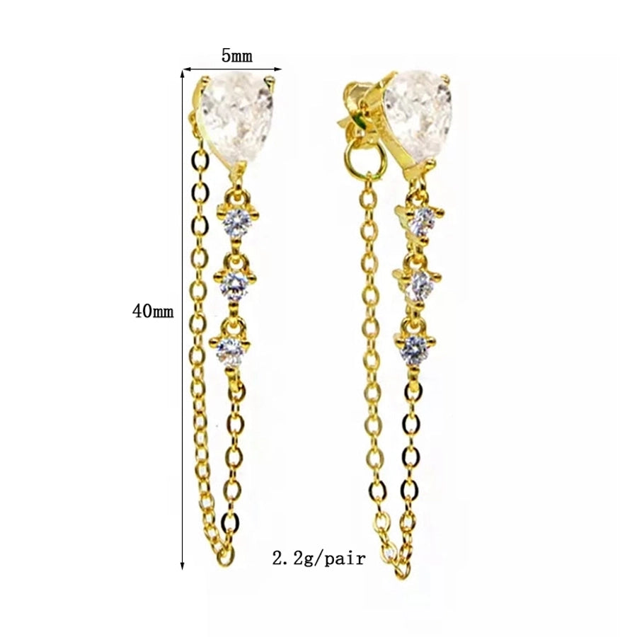1 Pair Elegant Shiny Tassel Water Drop Copper Zircon 24K Gold Plated Drop Earrings