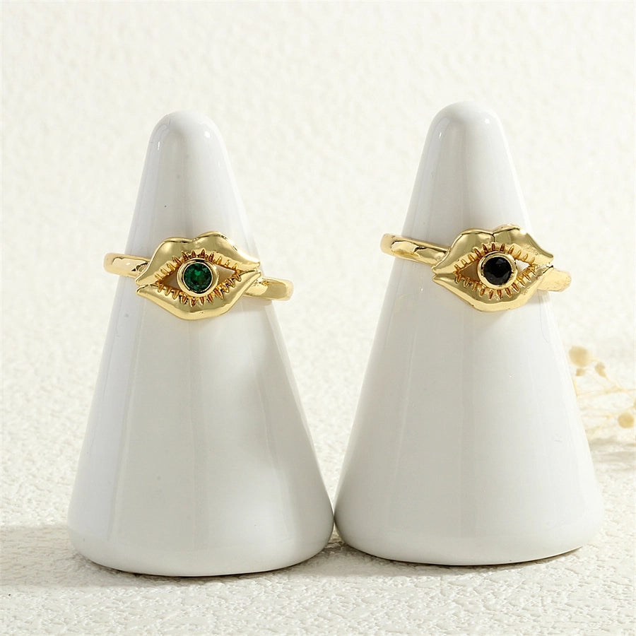 Copper Inlay Lips Devil's Eye Zircon Open Rings