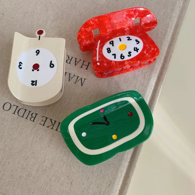 New Personalized Creative Acetate Alarm Clock Phone Shark Clip Back Head Updo Hair Claw Simple All-Match Hair Accessories