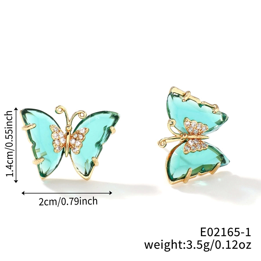1 Pair Japanese Style Simple Style Shiny Butterfly Three-dimensional Inlay Copper Zircon K Gold Plated Ear Studs