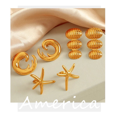 1 Pair IG Style Modern Style Classic Style Starfish Shell Polishing Plating 304 Stainless Steel 18K Gold Plated Ear Studs
