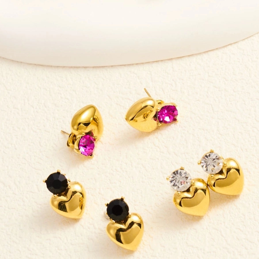 1 Pair IG Style Heart Shape 304 Stainless Steel Rhinestones 18K Gold Plated Earrings