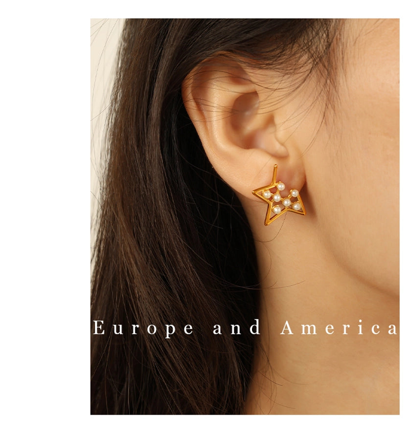 Jewelry IG Style Elegant French Style Star 304 Stainless Steel Artificial Pearls 18K Gold Plated Polishing Plating Inlay Jewelry Set