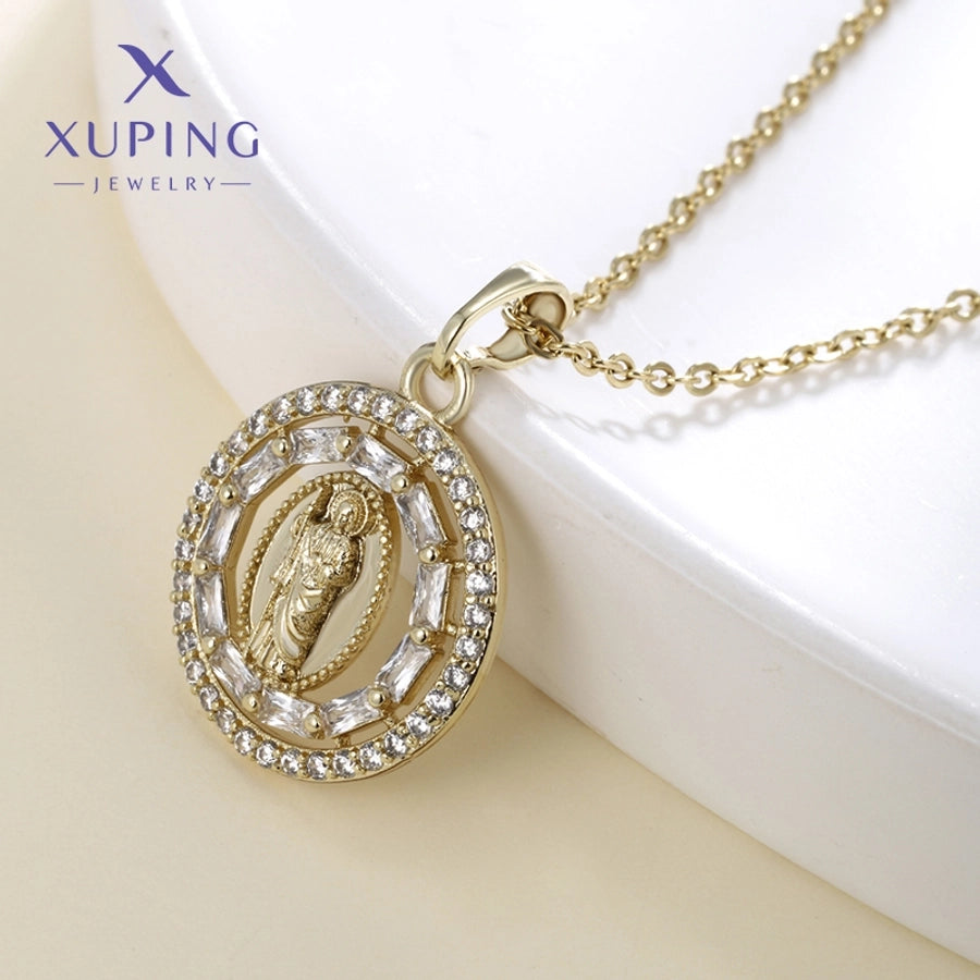 Jewelry Vintage Style Human 304 Stainless Steel Copper Zirconia 18K Gold Plated Plating Pendant Necklace