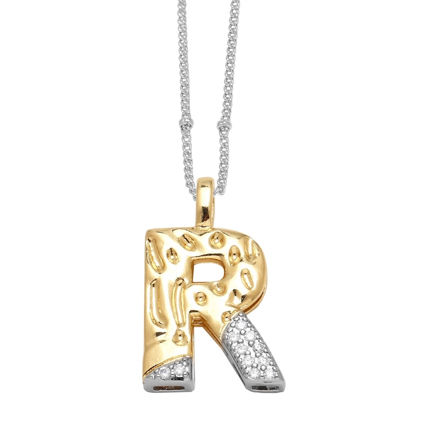 Jewelry Modern Style Simple Style letter 201 Stainless Steel Copper Zircon 18K Gold Plated Mixed Metal Inlay Pendant Necklace