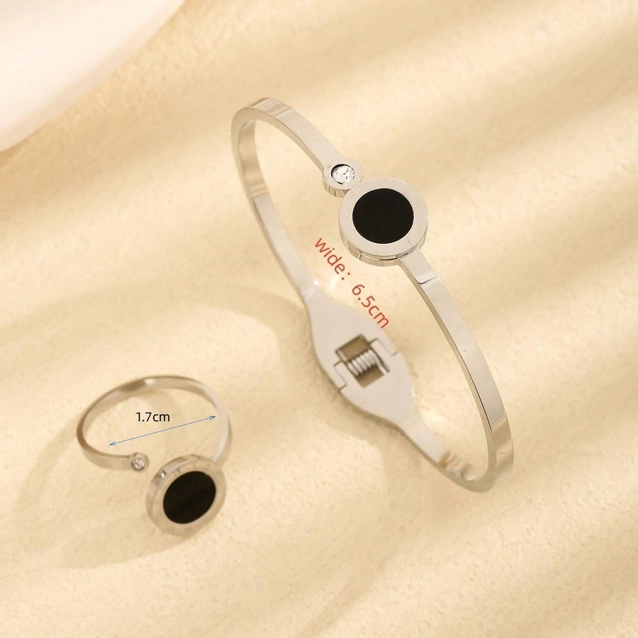 Jewelry Vintage Style Simple Style Roman Style Round Roman Numeral 304 Stainless Steel Shell Zircon Inlay Rings Bracelets