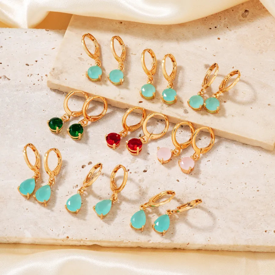 1 Pair Elegant Luxurious Water Droplets Plating Inlay Copper Zircon Drop Earrings