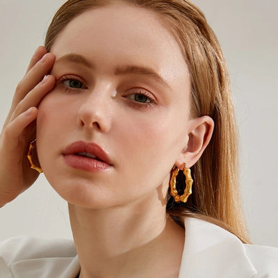 1 Pair Classical Bamboo Joint 304 Stainless Steel Hoop Earrings