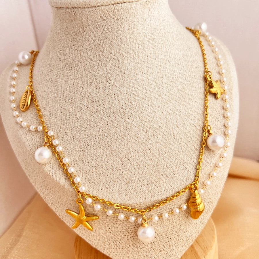 Jewelry Vacation Starfish Shell 201 Stainless Steel 18K Gold Plated Pendant Necklace